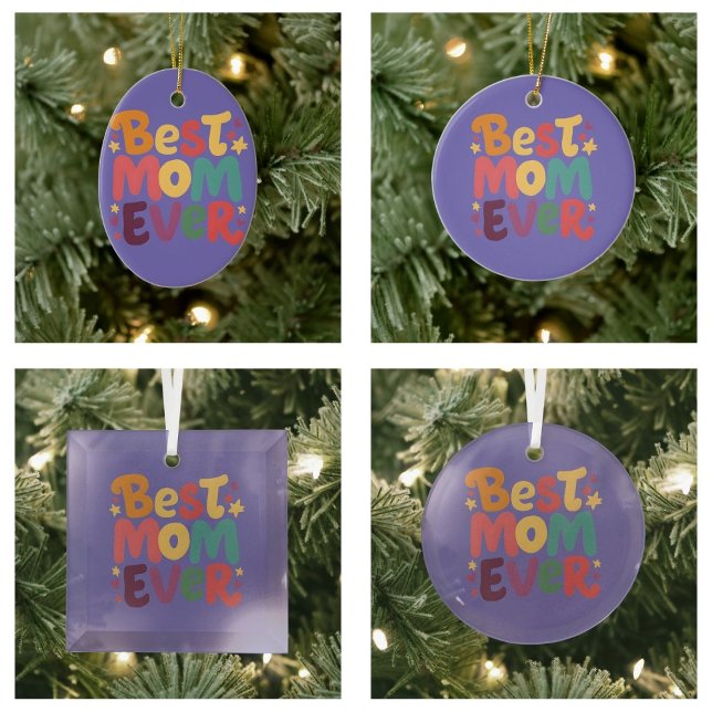 Ornamento De Cerâmica Corações e Estrelas Melhor Mãe Nunca (Hearts and Stars Best Mom Ever  ornaments)