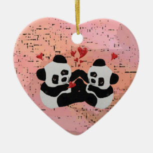 Ornamento De Cerâmica Corações preciosos da panda