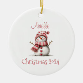 Ornamento De Cerâmica Corações Rosa Snowman Personalizado Ornament