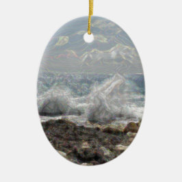 Ornamento De Cerâmica Coral e ondas