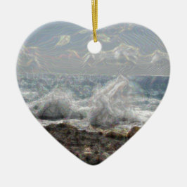 Ornamento De Cerâmica Coral e ondas