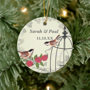 Ornamento De Cerâmica Coral Flower Vintage Bird Salve a gaiola de pássar