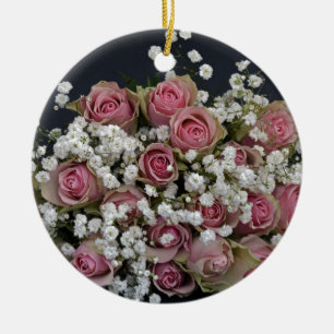 Ornamento De Cerâmica Coram os rosas cor-de-rosa e a respiração do beb
