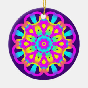 Ornamento De Cerâmica Corante roxo, rosa e amarelo