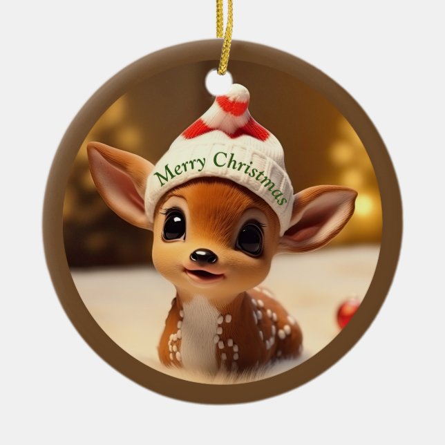 Ornamento De Cerâmica Corça de Natal (Frente)
