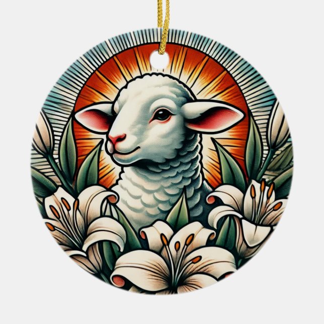 Ornamento De Cerâmica Cordeiro de Páscoa (Frente)