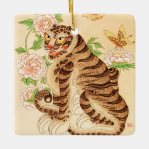 Ornamento De Cerâmica Coreano Striped Tiger Vintage Minhwa