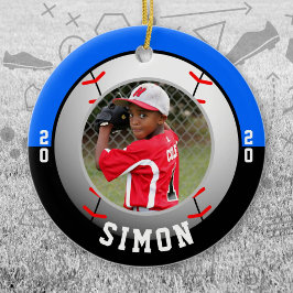 Ornamento De Cerâmica Cores da Equipe Negra Azul de Baseball