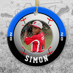 Ornamento De Cerâmica Cores da Equipe Negra Azul de Baseball