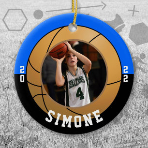 Ornamento De Cerâmica Cores da Equipe Negra Azul de Basquete