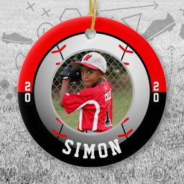 Ornamento De Cerâmica Cores da Equipe Negra Vermelha de Baseball