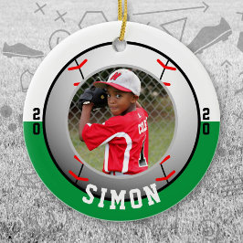 Ornamento De Cerâmica Cores da Equipe Verde Branco de Beisebol