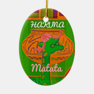 Ornamento De Cerâmica Cores de Girafa Verde Rasta Ouro Vermelho Africano