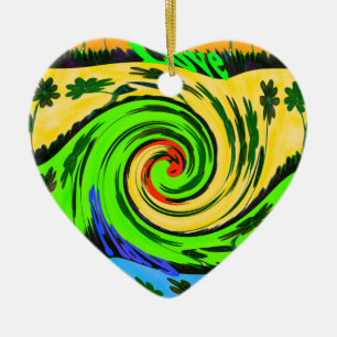 Ornamento De Cerâmica Cores De Ondas De Amor Floral.