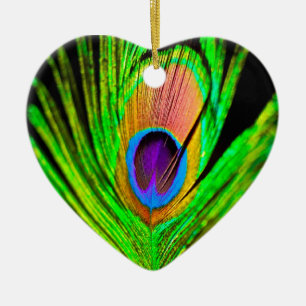 Ornamento De Cerâmica Cores Neon Pena de Pavão