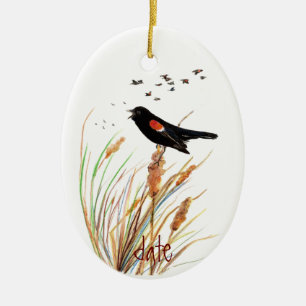 Ornamento De Cerâmica Cores Vermelhas de Winged Blackbird - Coleção de A