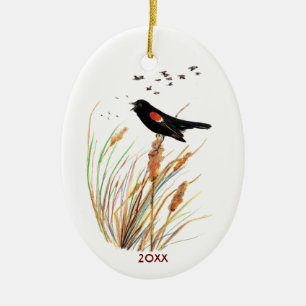 Ornamento De Cerâmica Cores Vermelhas de Winged Blackbird - Coleção de A