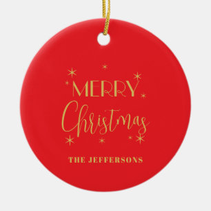 Ornamento De Cerâmica Cores Vermelho e Dourado Feliz Natal Ano Novo Nome