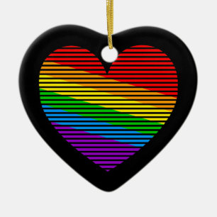 Ornamento De Cerâmica Corey Tiger 80s Retro Rainbow Stripe Heart