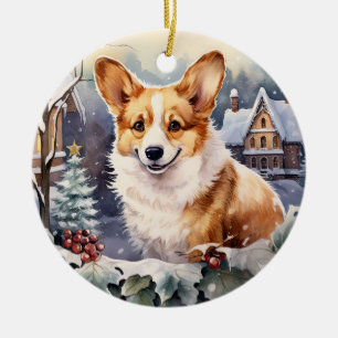 Ornamento De Cerâmica Corgão de Natal de inverno
