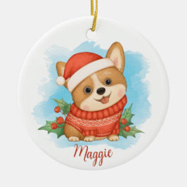 Ornamento De Cerâmica Corgi Bonito com Nome
