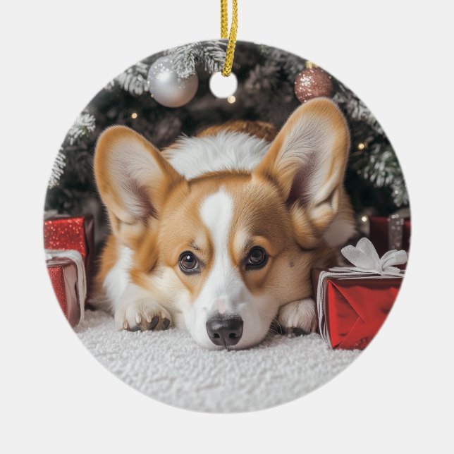 Ornamento De Cerâmica Corgi Christmas (Frente)