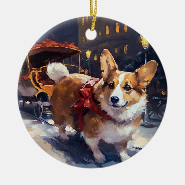 Ornamento De Cerâmica Corgi Christmas Fesason Season (Frente)