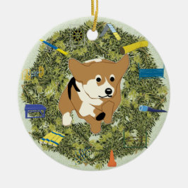 Ornamento De Cerâmica Corgi da agilidade da grinalda do Xmas