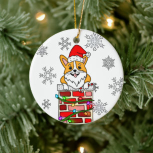 Ornamento De Cerâmica Corgi de Natal Personalizado