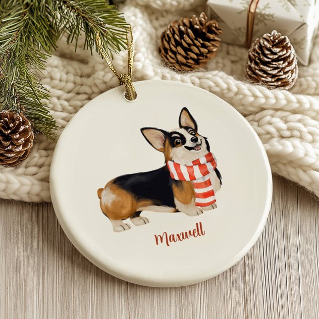 Ornamento De Cerâmica Corgi Dog Christmas (Criador carregado)