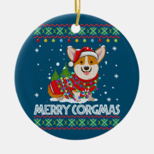 Ornamento De Cerâmica Corgi Dog Feliz Papais noeis de Natal Corgi Ugly C