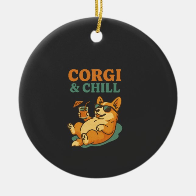 Ornamento De Cerâmica Corgi e Descontrair (Frente)