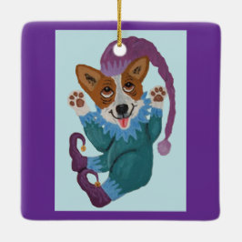 Ornamento De Cerâmica Corgi elfo