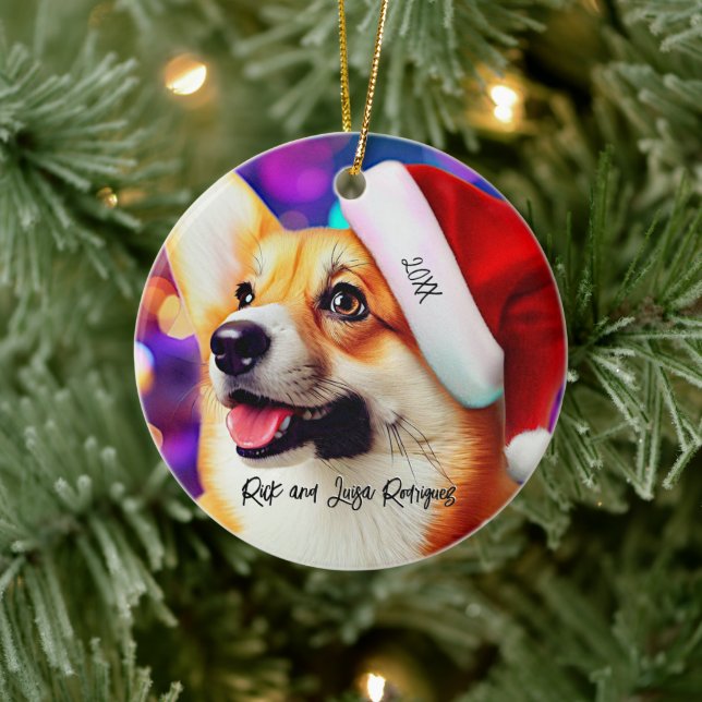 Ornamento De Cerâmica Corgi fofo com Natal (Árvore)