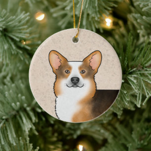 Ornamento De Cerâmica Corgi galês Pembroke Tricolor Cabeça Vermelha E No