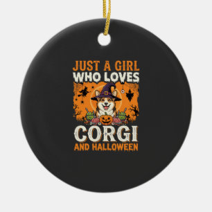 Ornamento De Cerâmica Corgi Halloween Bruxa Menina Horror Vintage
