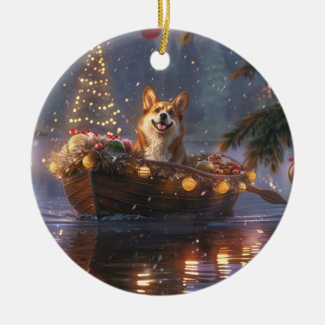 Ornamento De Cerâmica Corgi Natal Festivo Voyage (Frente)