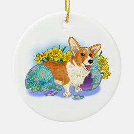 Ornamento De Cerâmica Corgi Páscoa