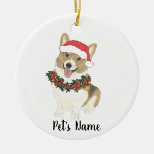 Ornamento De Cerâmica Corgi Personalizado (Fawn & White)