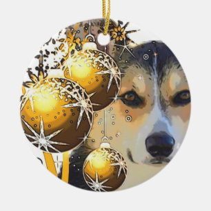 Ornamento De Cerâmica Corgi Tricolor do Natal com bulbos