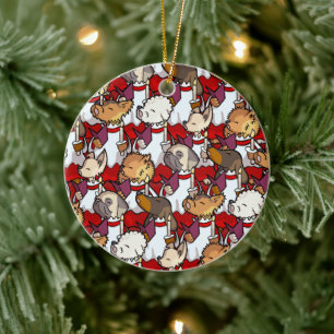 Ornamento De Cerâmica Coro de Cães Engraçados Cantores de Natal Cartoon