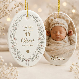 Ornamento De Cerâmica Coroa Botânica de Bebê Personalizada em Cerâmica