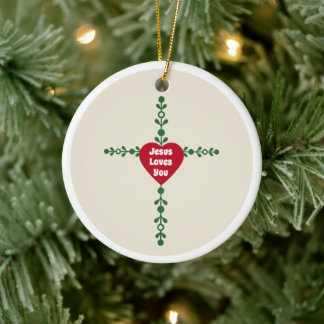 Ornamento De Cerâmica Coroa Cruz Vermelha e Verde Elegante Feliz Natal
