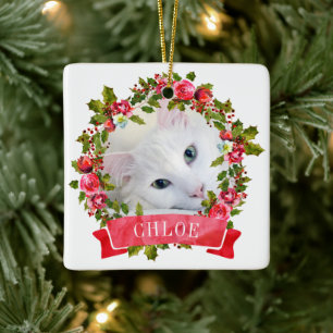 Ornamento De Cerâmica Coroa de Aquarela de Foto de Gato