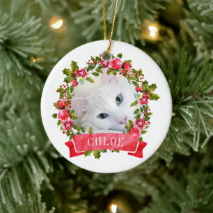 Ornamento De Cerâmica Coroa de Aquarela de Foto de Gato