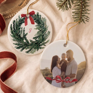 Ornamento De Cerâmica Coroa de Aquarela Personalizada Foto Natal