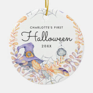 Ornamento De Cerâmica Coroa de Aquarela   Primeiro Halloween do Bebê