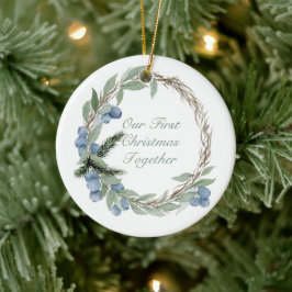 Ornamento De Cerâmica Coroa de Bagas de Inverno em Aquarela