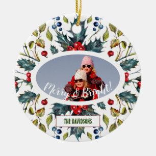 Ornamento De Cerâmica Coroa de Fotos de Natal com Frutas Sagradas e Mono