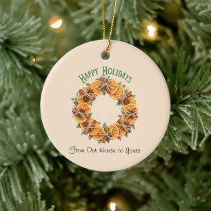 Ornamento De Cerâmica Coroa de Laranja e Especiarias Cottagecore Feliz N